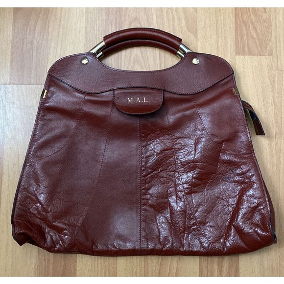 Vintage Leather School Florence Retro Handbag Purse Red Leather - Picture 1 of 12